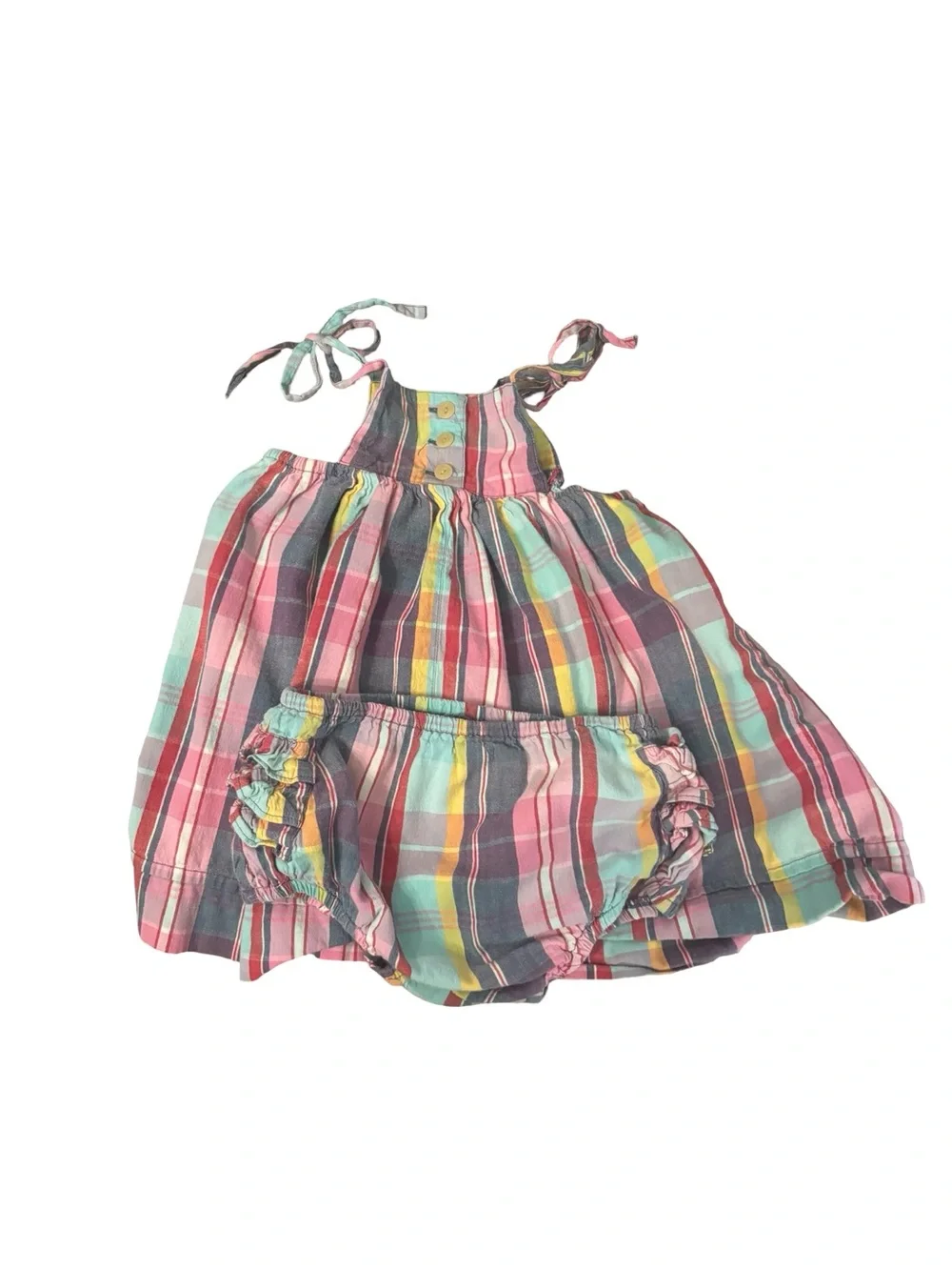 Vintage Ralph Lauren Plaid Pastel Infant Sundress & Bloomers Set Small 6-12 M